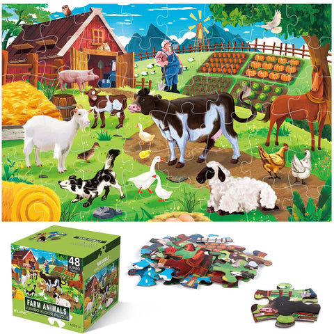 Jumbo Floor Puzzle for Kids,Farm Animals Jigsaw Large Puzzles,48 Piece Barn Puzzle for Toddler Ages 3-5,Children Learning Preschool Educational Toys,Birthday Gift for 4-8 Years Old Boy and Girl