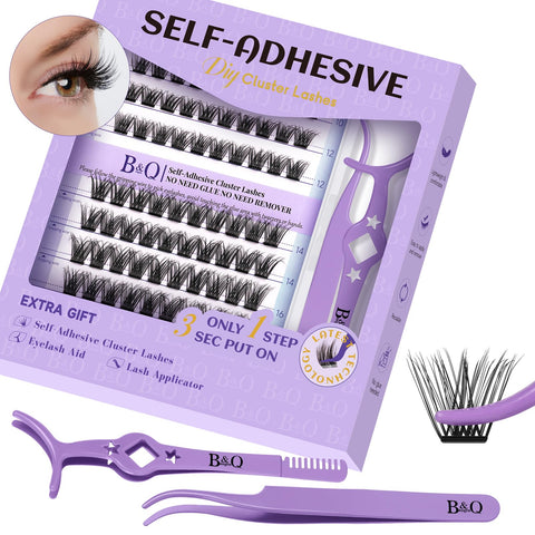 B&Q Self Adhesive Eyelashes Extensions Kit 100 PCS 8-18 Mixed Self Adhesive Lashes No Glue Eyelashes ZC01 Press On Eyelashes Clusters Kit Natural DIY Lash Extension Kit No Glue Lashes?ZC01-D-MIX?