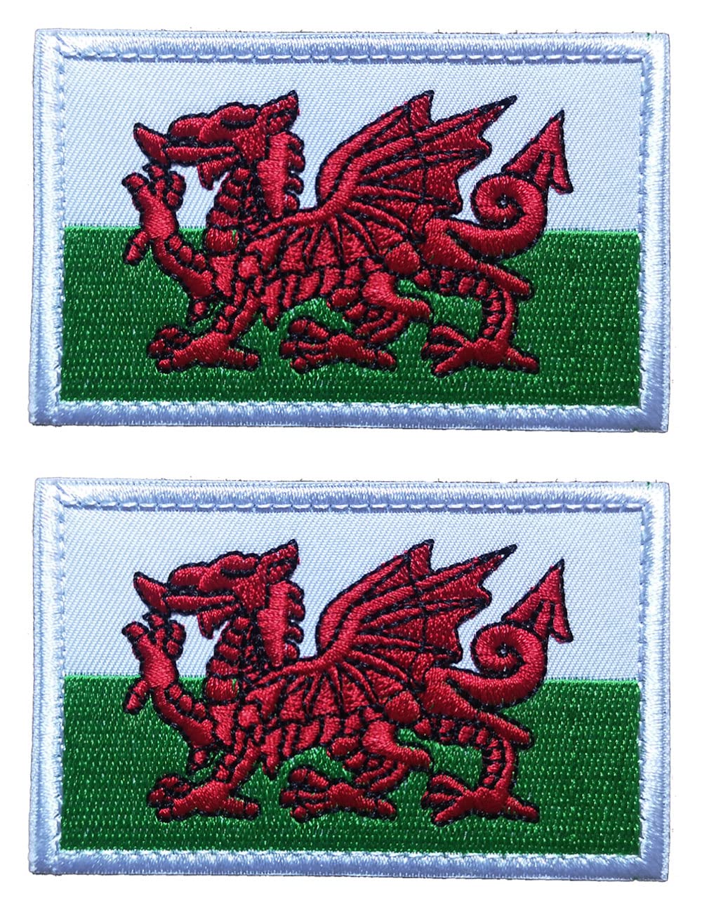 2 PCS AliPlus Wales Flag Patches Embroidered Tactical Military Morale Patch Applique Fastener Hook and Loop