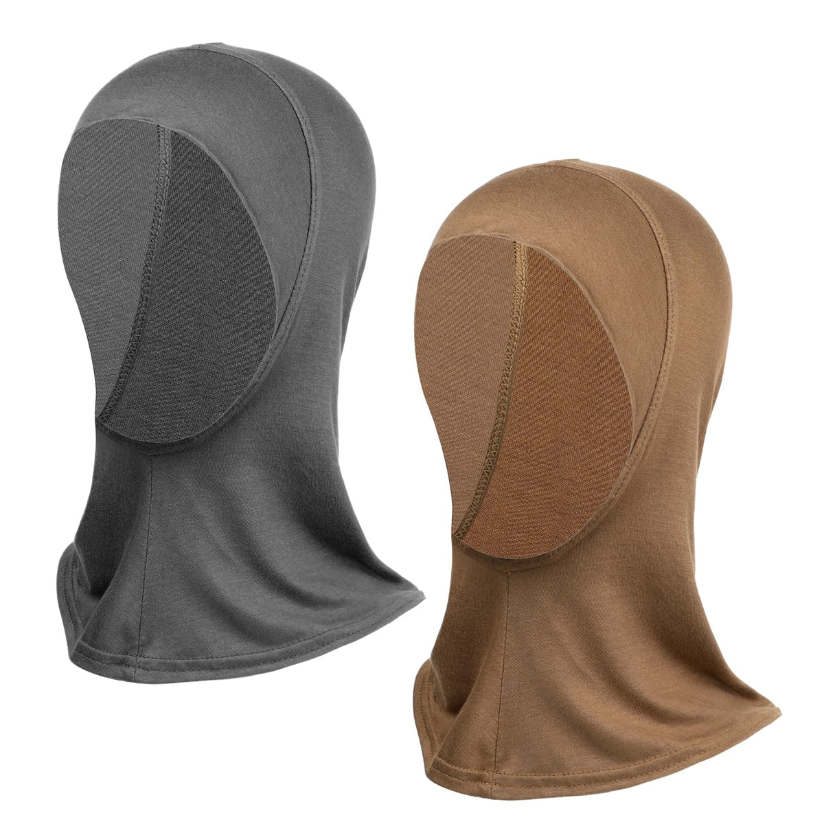 Molain 2Pcs Hijab Caps for Women, Hijab Headscarves Stretchy Hijab Bottom Caps Elastic Hijab Underhead Scarves Full Coverage Breathable Hijab Caps (Gray+Khaki)