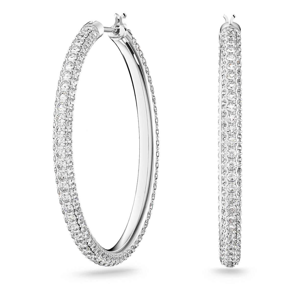 Swarovski Stone hoop earrings, White, Rhodium plated