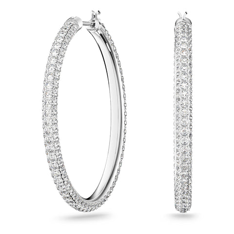 Swarovski Stone hoop earrings, White, Rhodium plated