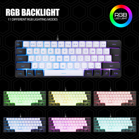 VBESTLIFE RGB Gaming Keyboard, G61 Mini Wired Mechanical Gaming Keyboard 61 Keys LED Backlight Hot Swappable Mechanical Keyboard, for Office Business, Type C Cable (White)