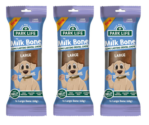 PARK LiFE Milk Bones Healthy Dog Chew Treat Large (68g) Lamb Flavour - Pack of 3
