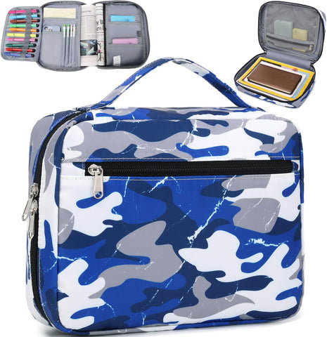 JIANYA Bible Cover for Boys Kids Bible Case Carrying Book Case Church Bag Childrens Bible Protective Bag with Handle and Zippered Pocket, Camo Blue