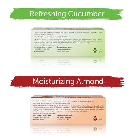 Himalaya Cleansing Bar Soaps Variety Pack, Neem & Turmeric, Almond, Cream & Honey and Cucumber, 4.41 oz, 12 Pack