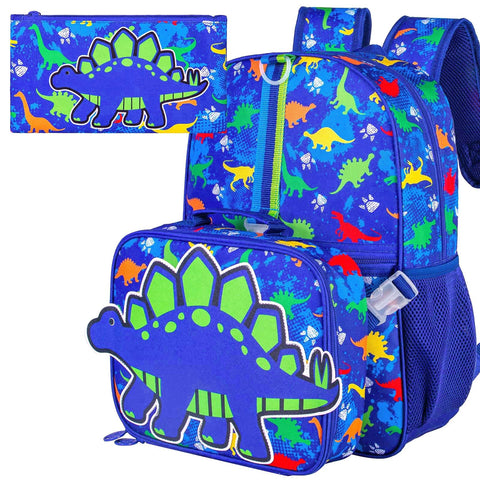 UFNDC 3PCS Dinosaur Backpack for Boys, 16Ã¢â‚¬ÂKids Bookbag with Lunch Box, School Bag for Elementary Toddler