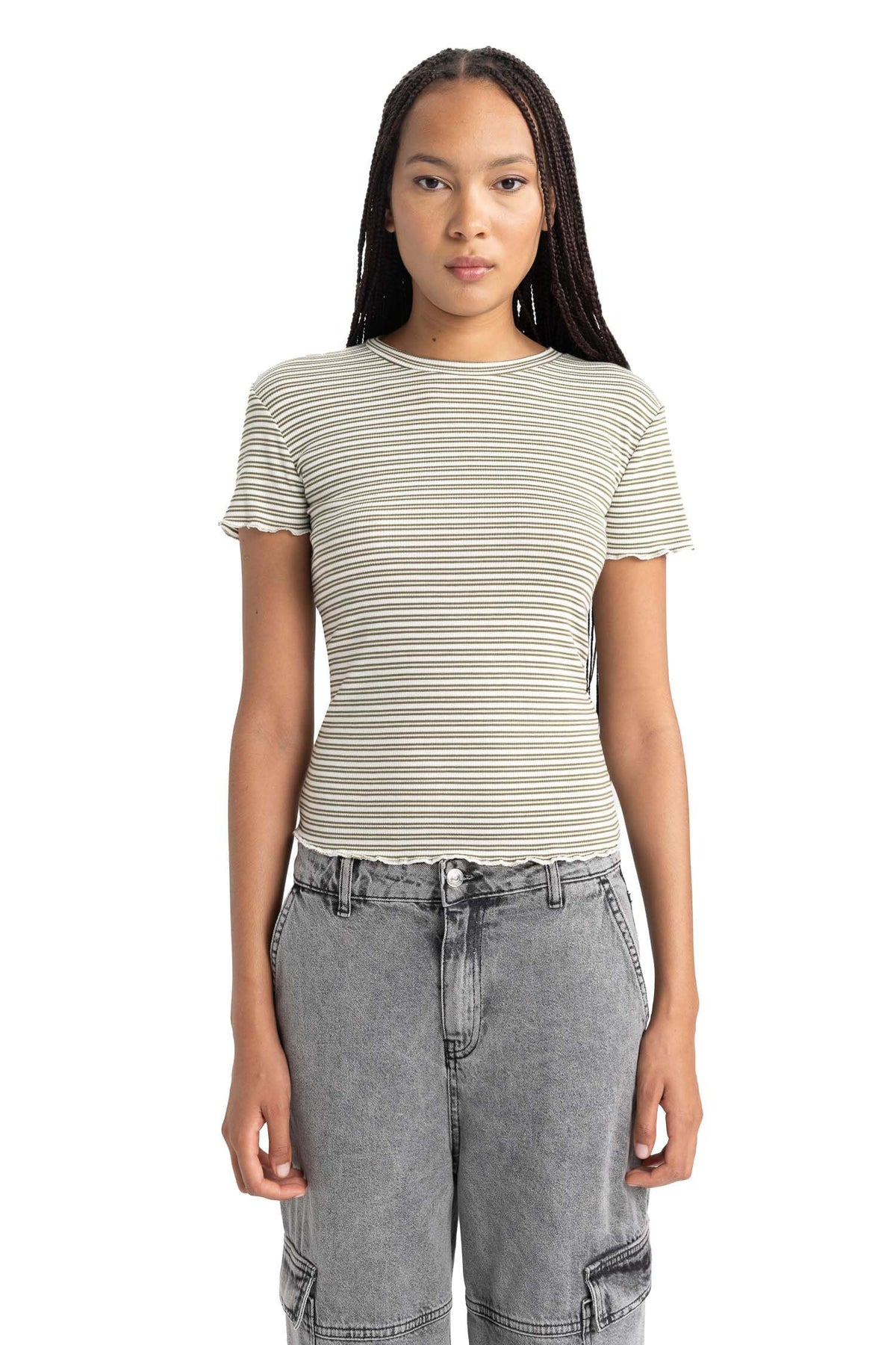 DeFacto Women's B0645ax T-Shirt, Khaki, M