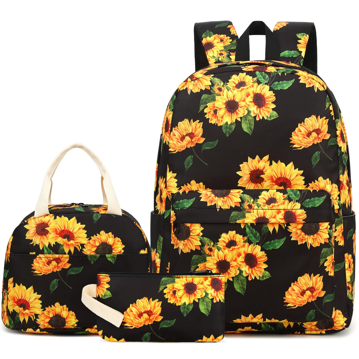 Fuyicat Sunflower School Backpack Set for Girls, 3-in-1 Kids Teens Elementary Middle School Bags Bookbag with Lunch Bag Pencil Case