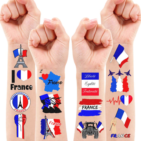 Generic 96 PCS France French Flag Country Temporary Tattoos Stickers Themed Birthday Party Decorations Favors Decor Paris Bonjour Party Supplies School Activity Prizes Rewards