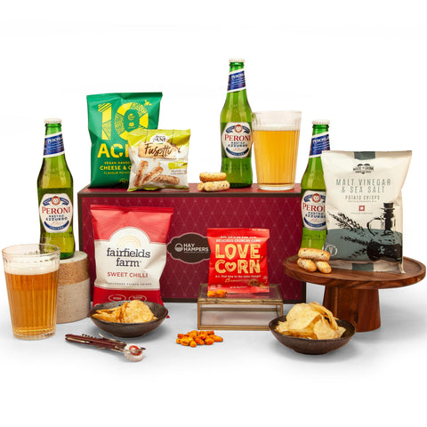 Hay Hampers Peroni Lager Gift Set - Beer Hamper for Men, Lager Gifts for Men, Birthday Gifts, Beer Gifts Set Set, Beer & Snacks Gifts for Men