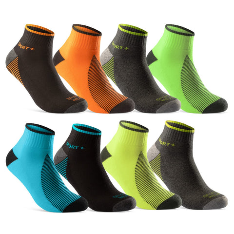 8 or 12 Pairs Sport Ankle Socks Men NEON Low Cut Short Trainer Socks Cotton (9-11, 8 Pairs | Color mix)