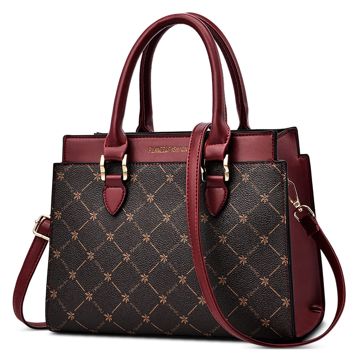 DORRISO Women Handbags Elegant Top Handle Handbag Fashion Grid Pattern Design Travel Casual Tote Bag Shoulder Bag PU Leather Ladies Crossbody Bag Red A