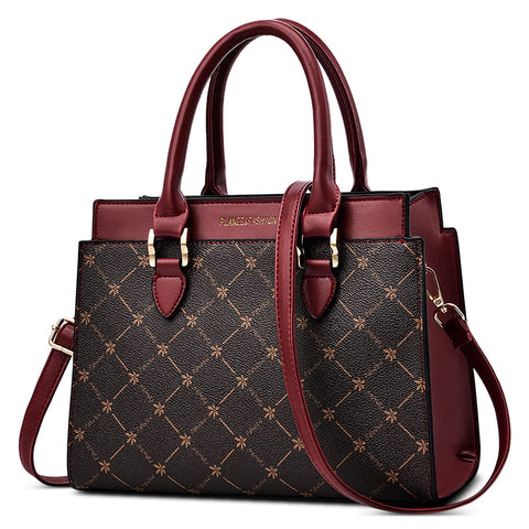 DORRISO Women Handbags Elegant Top Handle Handbag Fashion Grid Pattern Design Travel Casual Tote Bag Shoulder Bag PU Leather Ladies Crossbody Bag Red A