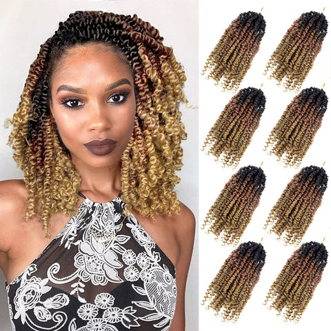 Pre-twisted Passion Twist Crochet Hair 10 Inch 8 Packs Crochet Passion Twist, Pre Looped Short Ombre Passion Twist Hair Crochet Twist Braids Bohemian Crochet Hair for Women Curly Ends T1B-30-27
