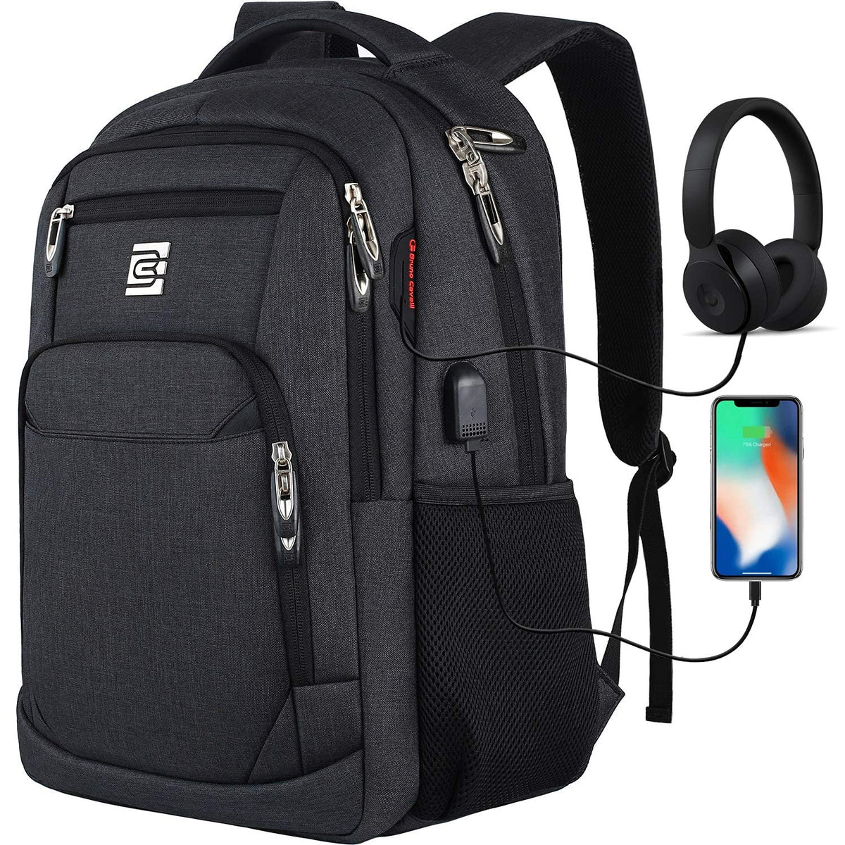 marcello Laptop Backpack with USB Charging&Headphone Port,Anti-Theft Business Computer Rucksack with Breathable Padded Shoulder Strap, Water Resistant for School/Work/Travel