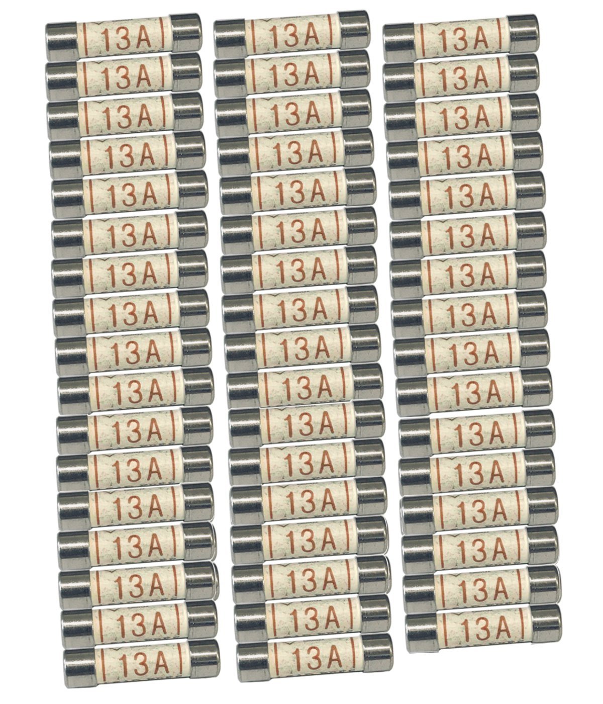 (Pack of 50) 13A Fuses - Domestic 3 Pin Plug Cartridge 13 Amp Fuses