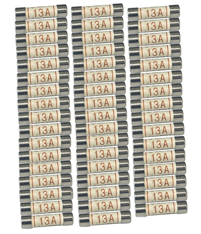 (Pack of 50) 13A Fuses - Domestic 3 Pin Plug Cartridge 13 Amp Fuses