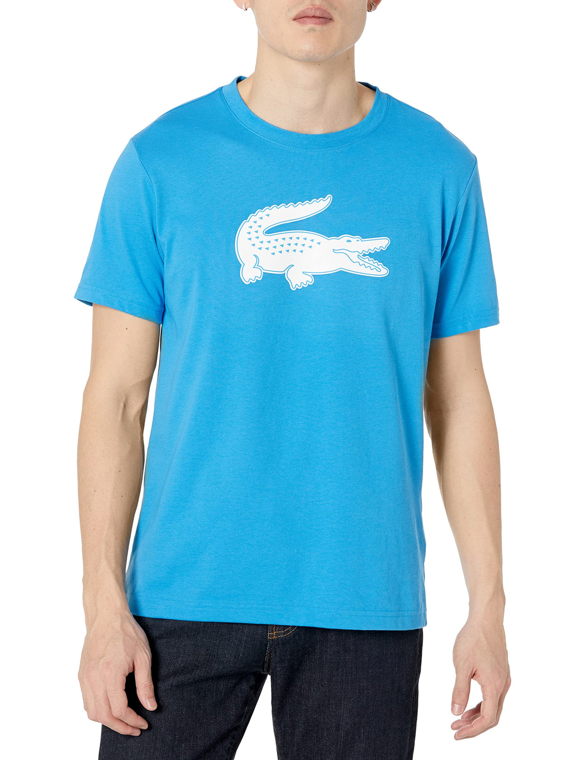 Lacoste Mens Men's Short Sleever Regular-fit Ultra Dry Croc Graphic Tee Shirt, Ibiza/White, Large