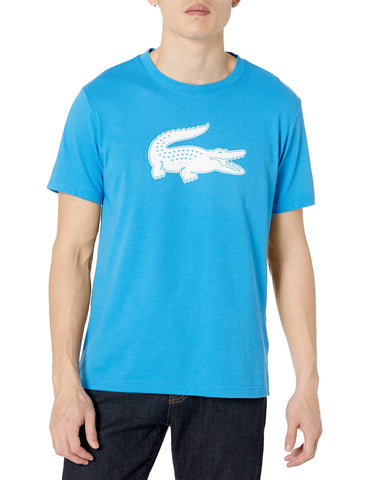 Lacoste Mens Men's Short Sleever Regular-fit Ultra Dry Croc Graphic Tee Shirt, Ibiza/White, Large