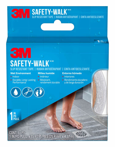 3M Safety-Walk Slip Resistant Tape, 1 in x 15 ft, Anti Slip Clear Tape, Ideal For Slippery & Wet Conditions, Self-Adhesive Backing, Quick & Easy Application, Durable & Long-Lasting (220C-R1X180)