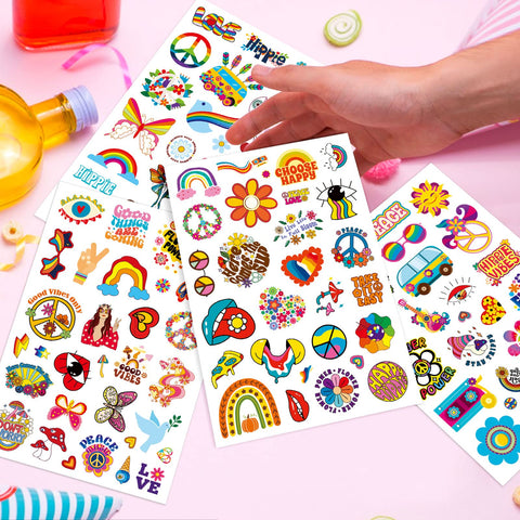 Groovy Flower Temporary Tattoos 560 Pcs Birthday Party Supplies Decorations Tattoos Stickers Party Favors for Kids Girls Boys Gifts School Prizes Butterfly Stickers Hippie Retro 60s 70s Party Favor
