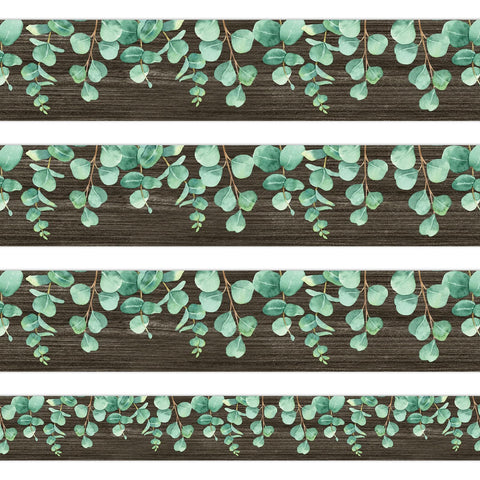 Whaline 32.8ft Eucalyptus Bulletin Board Borders Brown Wooden Eucalyptus Die-Cut Rolled Border Trim for School Classroom Office Chalkboard Decoration