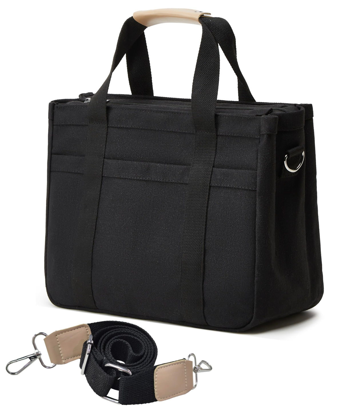Small Tote Bag with Zipper Tote Bag for Women Canvas Crossbody Bag Shoulder Bag Satchel Hobo Bag Messenger Bag 2024, Z08 Black, L