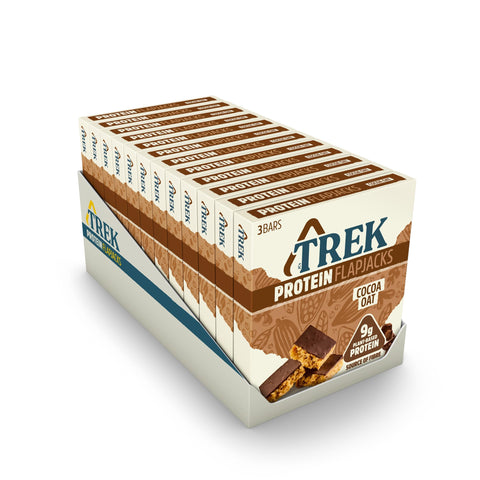 TREK High Protein Flapjack Cocoa Oat - Gluten Free - Plant Based - Vegan Snack - 50g x 36 bars