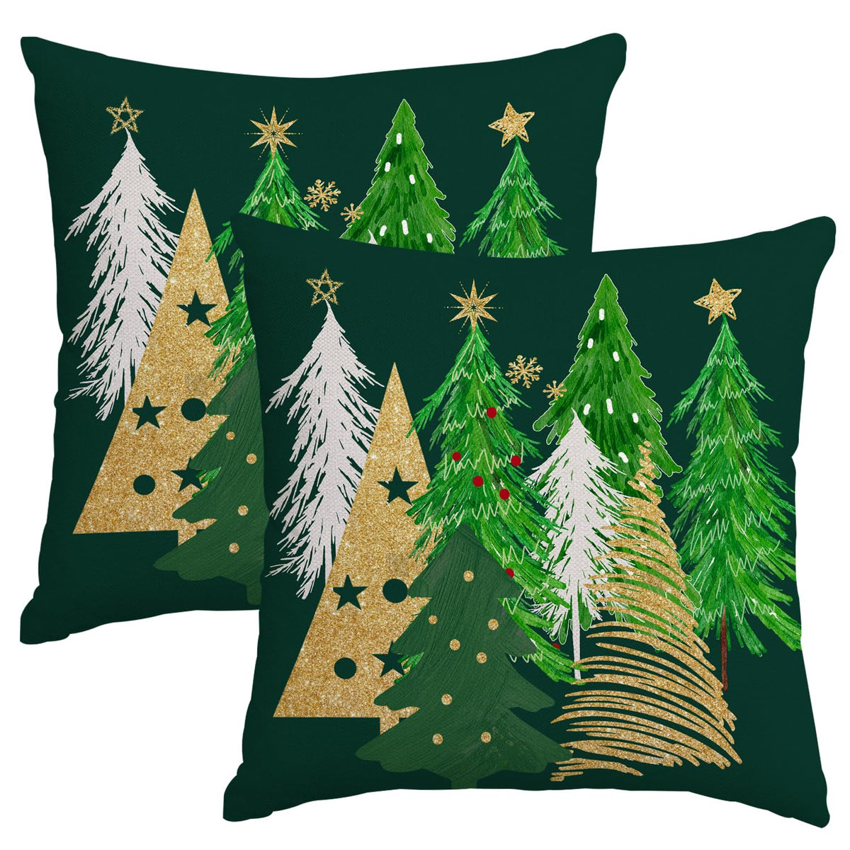 Miaikoe Christmas Cushion Covers 50x50 cm Set of 2 Christmas Tree Green Decorative Throw Pillow Covers Winter Holiday Cushion Cases Decor for Home Couch Sofa