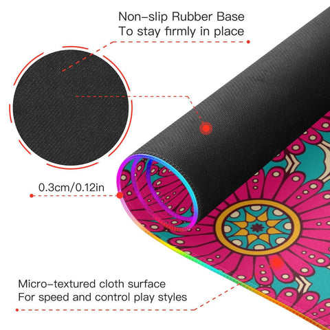 Ethnic Floral African Style Wireless Charging Mouse Pad for Mobile Phone Extra Large Gaming Mousepad with 13 Lighting Modes Computer Mat for Office Home Gaming MacBook PC Laptop Desk