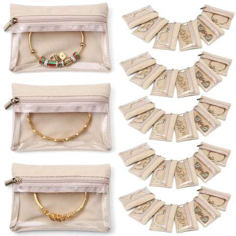 Vlando 33 Pcs Travel Jewelry Case Velvet Jewelry Pouch with Zipper Clear Travel Jewelry Bag Jewelry Travel Organizer for Travel Business Trip Mother's Day Gifts for Mom Wife Women