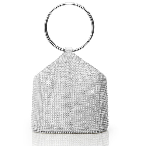 BABEYOND Women's Rhinestone Clutch Evening Bags Sparkly Glitter Round Handle Purse for 1920s Party Prom Wedding