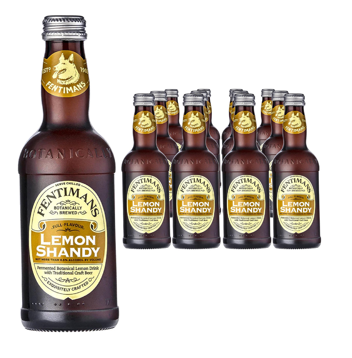 Fentimans Lemon Shandy - 0.5% Alcohol - Traditionally Brewed Craft Beer - Made with Natural Lemon Juice - Fermented Botanical Lemon Drink - 12 x 275ml