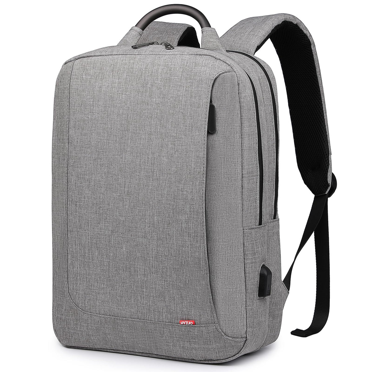HYZUO Laptop Backpack with USB Charging Port Anti-Theft Water Resistant Slim Stylish College School Backpack Business Travel Bag Fits Up to 15.6 Inch Laptop for Men and Women, Light Grey