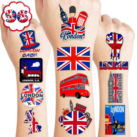 Generic British Temporary Tattoos Birthday Party Supplies Favors Decorations Super Cute 96PCS Fake Tattoos Stickers for Boys Girls School Classroom Rewards Gifts Ideal Halloween