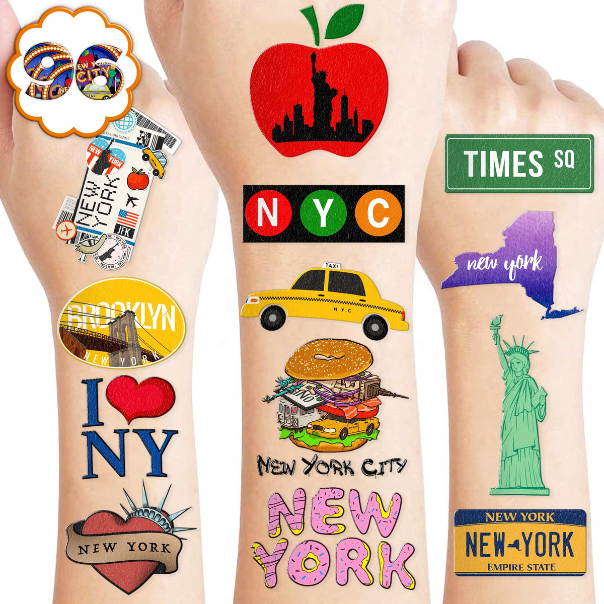 Generic New York City Temporary Tattoos NYC Birthday Party Supplies Favors Decorations Super Cute 96PCS Fake Tattoos Stickers for Boys Girls School Classroom Rewards Gifts Ideal Halloween