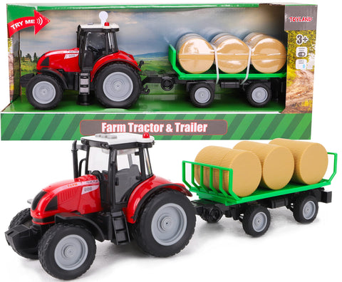 ToylandÃƒÆ’Ã¢â‚¬Å¡Ãƒâ€šÃ‚Â® 37cm Red Tractor & Trailer with Lights & Sound - Childrens Farm Toys (Tractor & Baler)