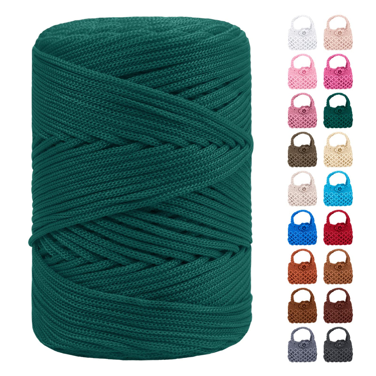 LEREATI Polyester Macrame Cord 3mm x 185yards, Braided Macrame Cord Polypropylene Silk Cord, Crochet Bag Polyester Yarn for Crocheting, Bag, Wall Hangings, Rug, DIY Crafts (Light Dark Green)