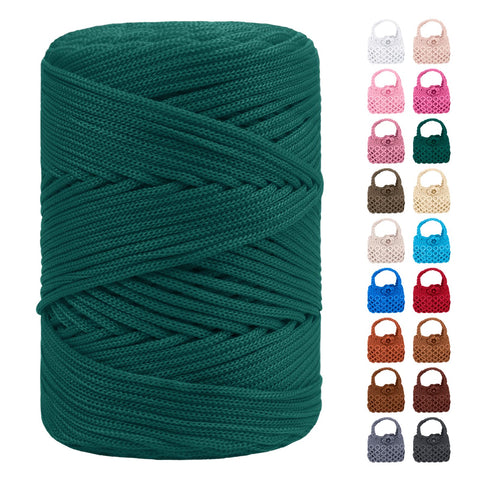 LEREATI Polyester Macrame Cord 3mm x 185yards, Braided Macrame Cord Polypropylene Silk Cord, Crochet Bag Polyester Yarn for Crocheting, Bag, Wall Hangings, Rug, DIY Crafts (Light Dark Green)