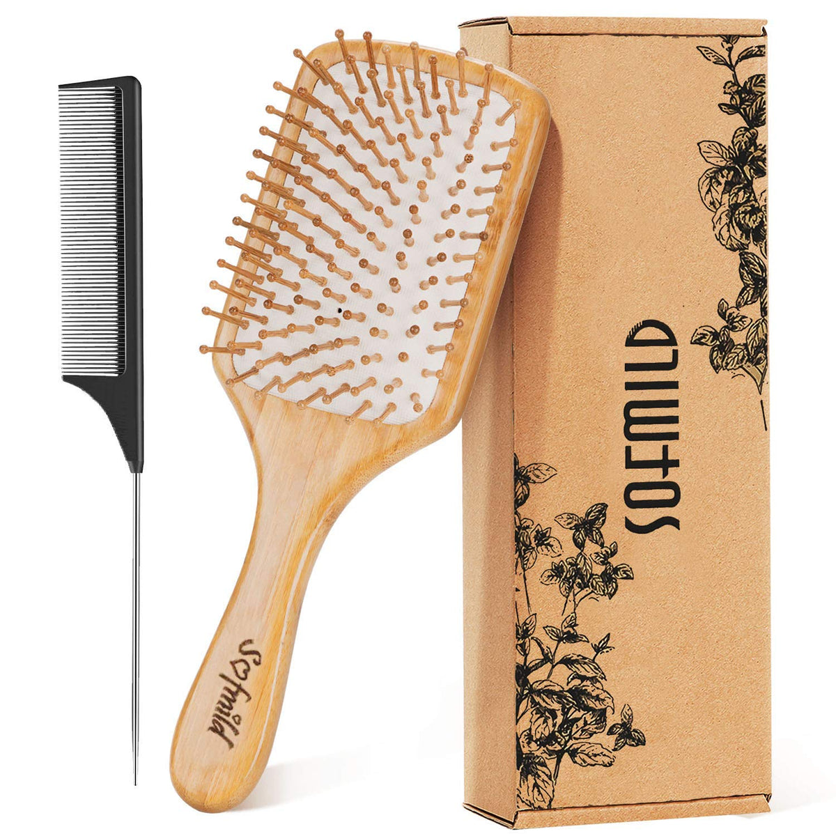 Hair Brush, Eco-Friendly Natural Wooden Bamboo Paddle Hairbrush for Long Short Curly Thick Thin Hair for Men Women Kids, Massaging Scalp, Reducing Tangle & Hair Breakage, Promoting Hair Growth