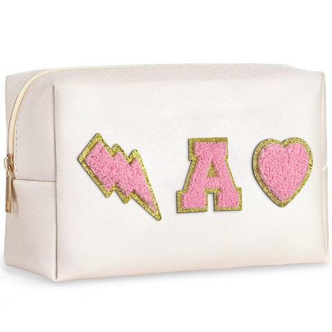 TOPEAST Birthday Gifts for Teen Girls, Initial Makeup Bag, Cute Stuff for Teen Girls, Toiletry Bag Cosmetic Bag Makeup Pouch, Birthday Gift for Daughter, Preppy Stuff for Teen Girls, Pink A