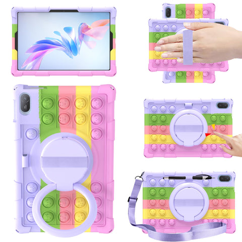 EspZanthic Case for Honor Pad X8a/Huawei MatePad SE 11 Inch 2024, 360° Rotating Stand/Hand Strap, Premium Silicone Shockproof Cute Cover with Shoulder Strap, Stylus
