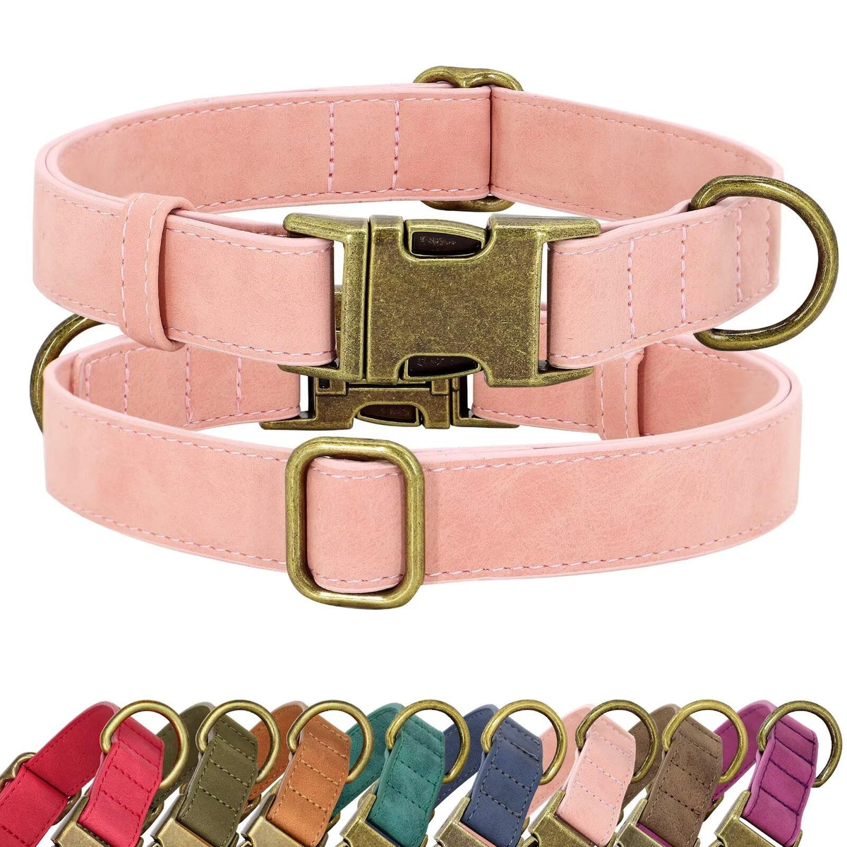 Didog Soft Leather Dog Collar, Durable Heavy Duty Dog Collars with Quick Release Metal Buckle, Adjustable Pink Dog Collar Leather for Medium Small Dogs, Pink, M