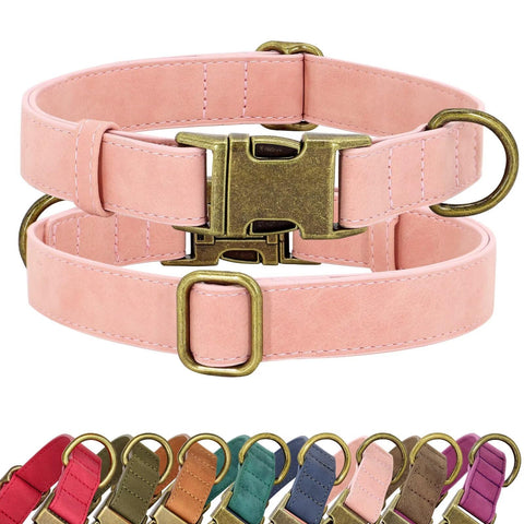 Didog Soft Leather Dog Collar, Durable Heavy Duty Dog Collars with Quick Release Metal Buckle, Adjustable Pink Dog Collar Leather for Medium Small Dogs, Pink, M