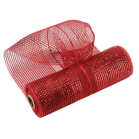 MEEDEE Red Deco Mesh 10 Inch Rolls Pull Up Red Mesh Metallic Mesh Ribbon Christmas Mesh Rolls 10 Yards Mesh Roll Red Mesh Ribbon for Christmas Tree, Wreath Supplies, Mesh Garland, Bow Making