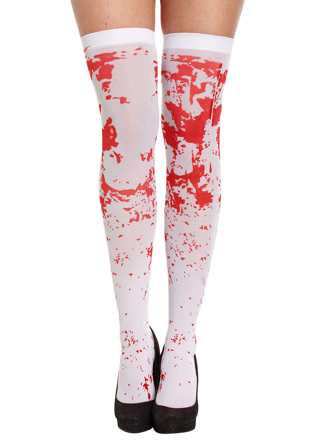 Henbrandt Adult Bloody Stockings Above the Knee Hold Ups White Blood Stained Halloween Womenâ€™s Fancy Dress Accessories for Dead Zombie Bride School Girl Nurse Zombie Cheerleader Halloween Costumes