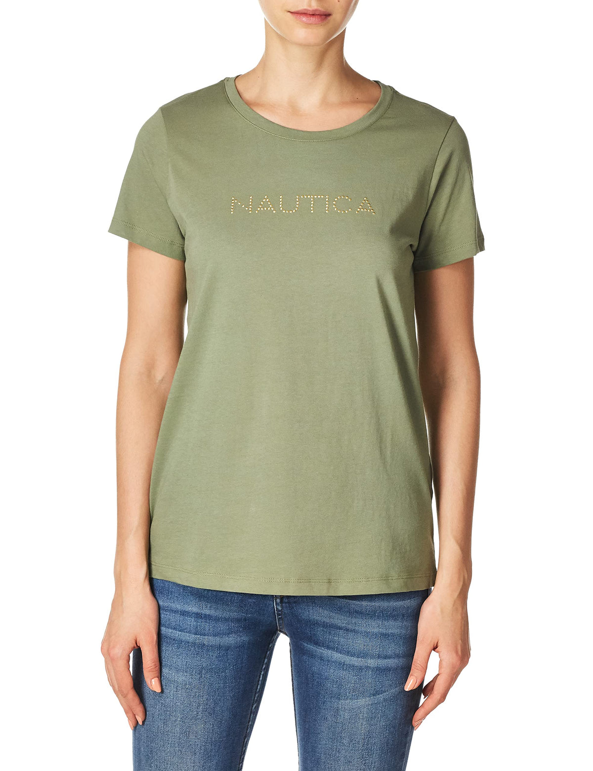 Nautica Women's Easy Comfort Supersoft 100% Cotton Classic Logo T-Shirt, Urban Camo, Large