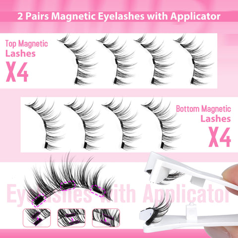 Magentic Eyelashes Natural Look Wispy Manga Magnetic Lashes Reusable 14MM Magnetic Lashes with Applicator No Glue Needed Magnetic Eyelashes without Eyeliner Clear Band False Eyelashes by JIMIRE