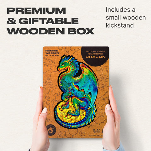 UNIDRAGON Wooden Jigsaw Puzzles - Guarding Dragon, 97 pcs, Small 6.2" ?10.3, Beautiful Gift Package, Unique Shape Best Gift for Adults and Kids